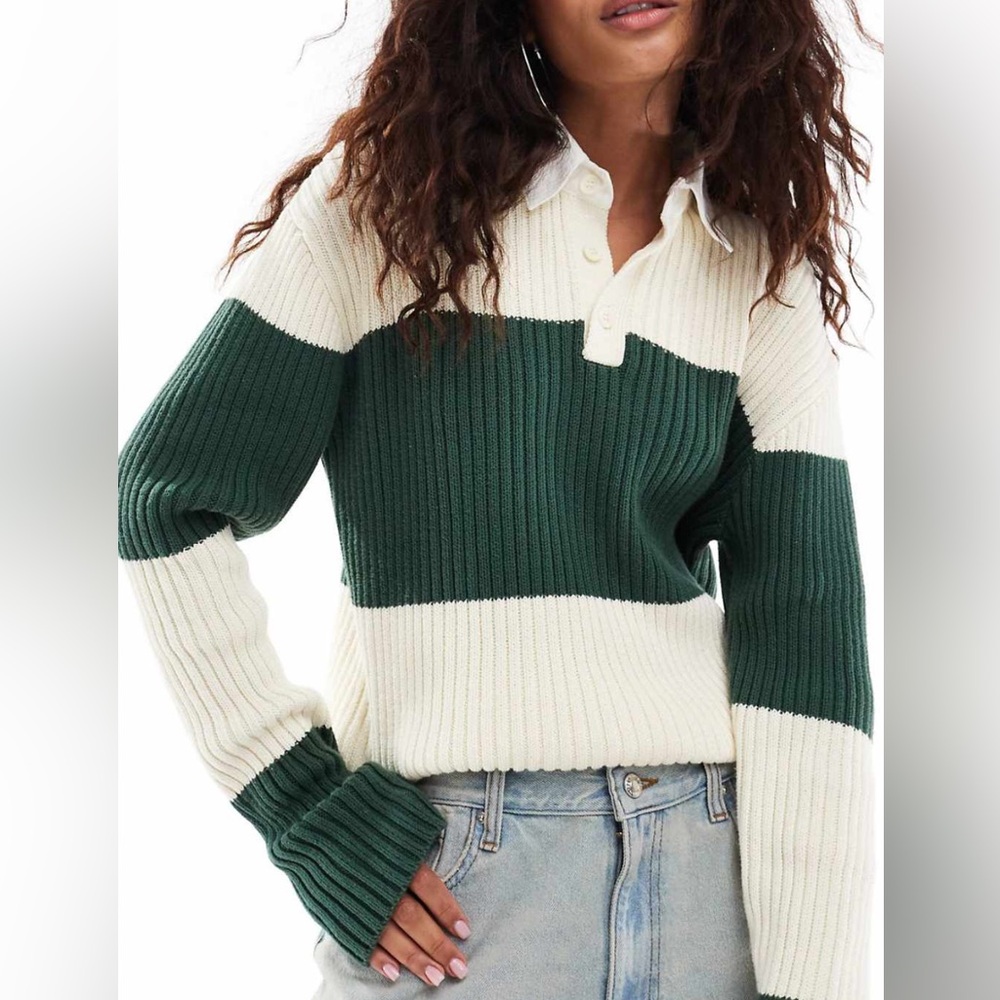 Lioness polo collar rugby stripe knitted sweater